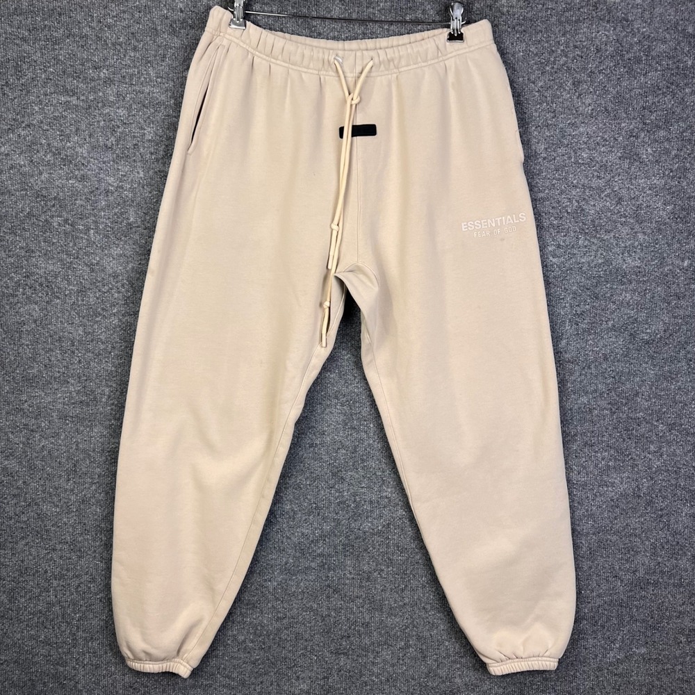 Fear of God Essentials Sweatpants Mens L Tan Good Logo Drawstring Joggers
